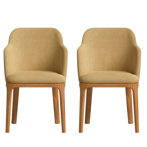 2 Chaises Avec Tissu Fabriqué À La Main Couleur Moutarde