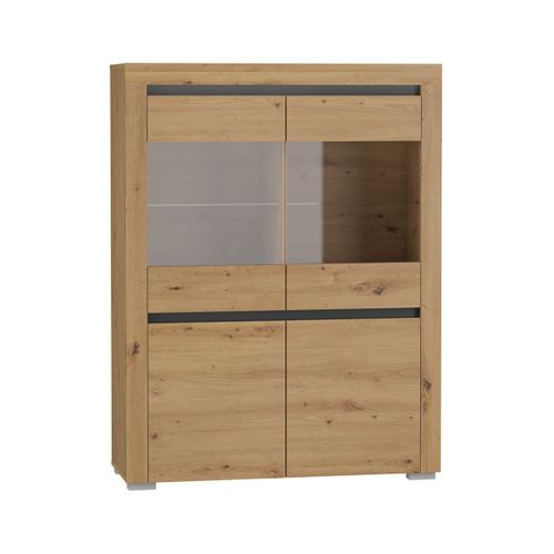Vaisselier 4 Portes Led Inclus Stratifiés Naturel Et Gris