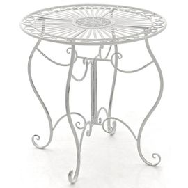 Table De Jardin Avec Plateau Rond En Métal Blanc Antique