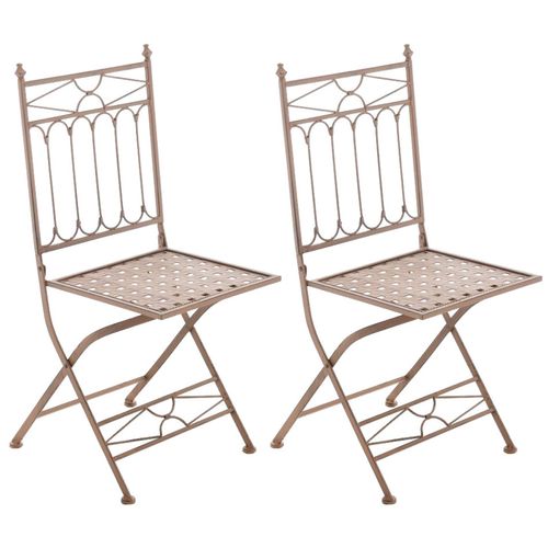 Lot 2 Chaises De Jardin Pliables En Métal Marron Antique