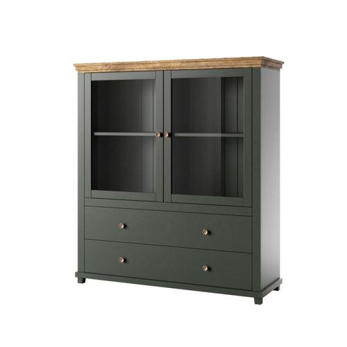 Vaisselier 2 Portes 2 Tiroirs Stratifiés Vert Et Bois