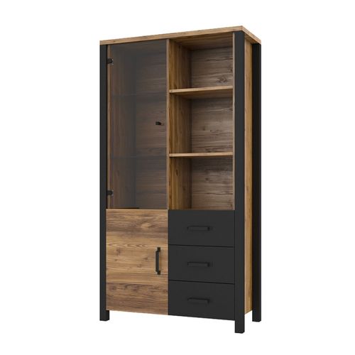Vaisselier 2 Portes 3 Tiroirs Stratifiés Naturel Noir