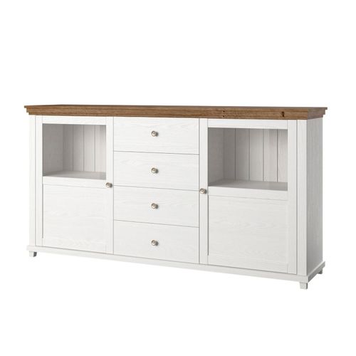 Buffet 2 Portes 4 Tiroirs Stratifiés Naturel Et Blanc