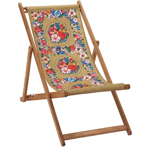 Chilienne Pliante En Hêtre Et Imprimé Fleuri Doré