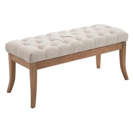 Banquette Avec Pieds En Bois Assise En Tissu Crème