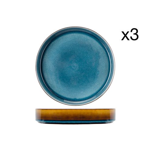 Lot De 3 Assiettes Creuses En Porcelaine, Bleu, D23 Cm