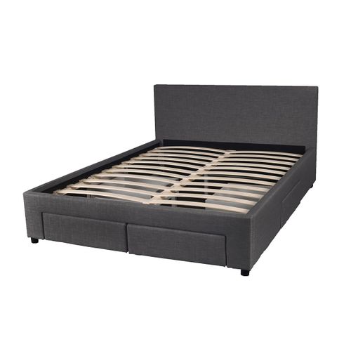 Lit 140x190 Sommier Inclus 4 Tiroirs Côme Girs Foncé Stratifiés Gris