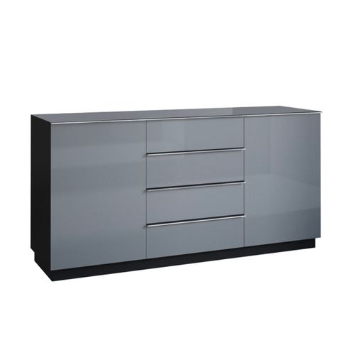 Buffet 2 Portes 4 Tiroirs Stratifiés Gris Noir