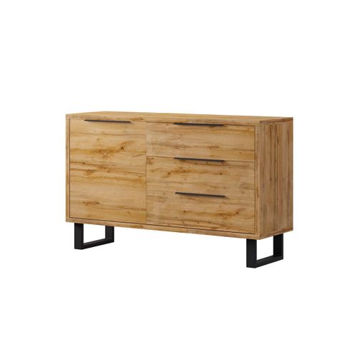 Buffet 1 Porte 3 Tiroirs Stratifiés Naturel Et Métal