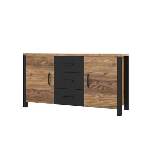 Buffet 2 Portes 3 Tiroirs Stratifiés Naturel Noir