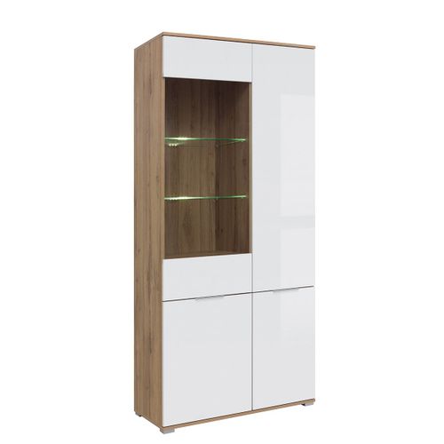 Vaisselier 4 Portes Stratifiés Blanc Et Bois