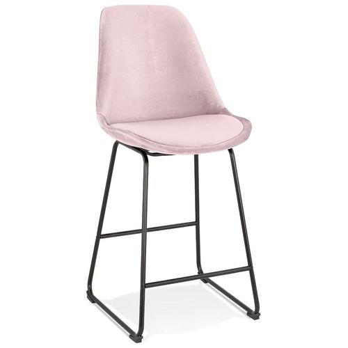 Tabouret Snack Mi-Hauteur 'bully Mini' En Velours Rose Et Pieds En Métal Noir