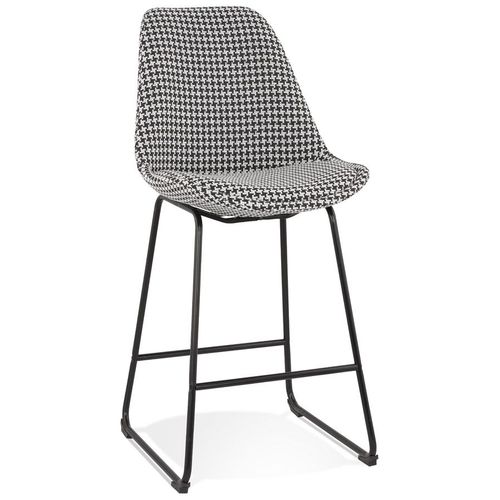 Tabouret Snack Mi-Hauteur 'bully Mini' En Tissu Pied De Poule Et Pieds En Métal Noir