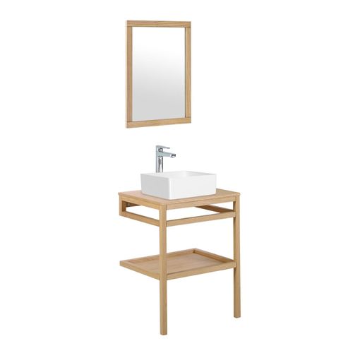 Meuble De Salle De Bain 60 Cm Hopp Avec Miroir Et Vasque Carrée