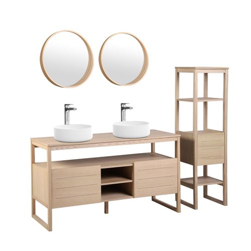 Meuble De Salle De Bain Avec Colonne, Miroirs Et Vasques Blanches