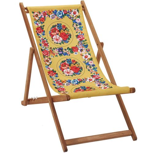 Chilienne Pliante En Hêtre Et Imprimé Fleuri Jaune