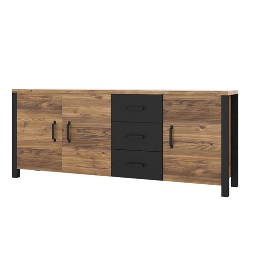 Buffet 3 Portes 3 Tiroirs Stratifiés Naturel Noir