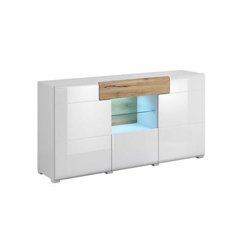 Buffet 3 Portes 1 Tiroir Stratifiés Blanc Et Bois