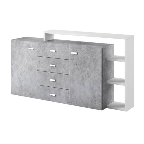 Buffet 2 Portes 4 Tiroirs Blanc Et Effet Béton