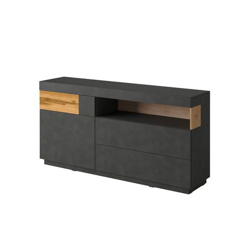 Buffet 1 Porte 3 Tiroirs Blanc Et Effet Béton