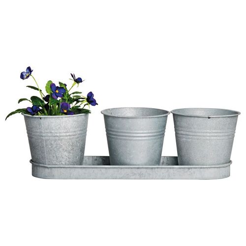 Set 3 Pots De Fleur En Zinc