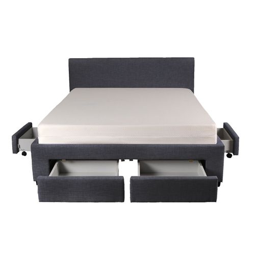 Lit 160x200 Sommier Inclus 4 Tiroirs Côme Girs Foncé Stratifiés Gris