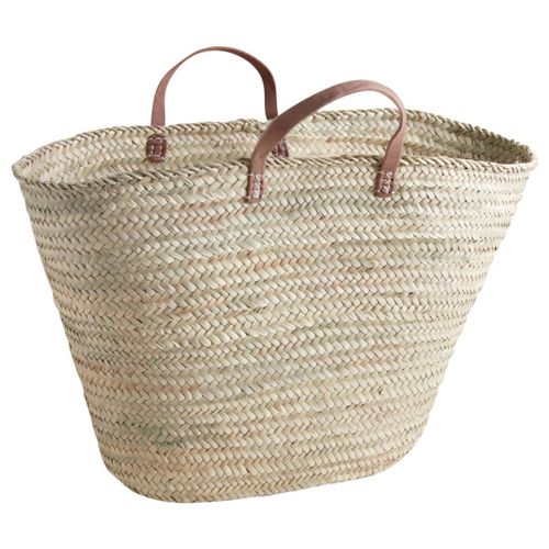 Panier xxl en palmier et cuir 70cm