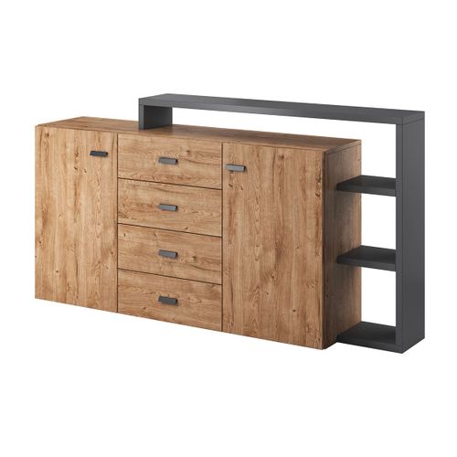 Buffet 2 Portes 4 Tiroirs Stratifiés Naturel Et Gris