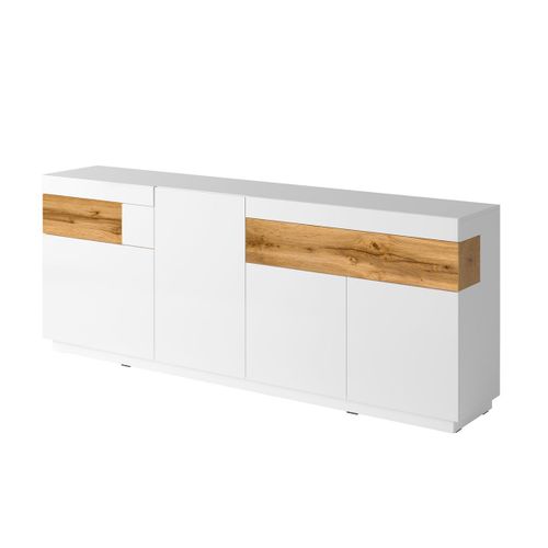Buffet 4 Portes 2 Tiroirs Stratifiés Blanc Et Naturel