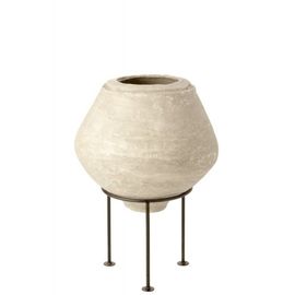 Pot Sur Pied En Papier Mâché Blanc H45cm