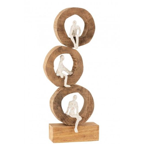 Personnages réfléchissant cercles bois de manguier et alu blanc
