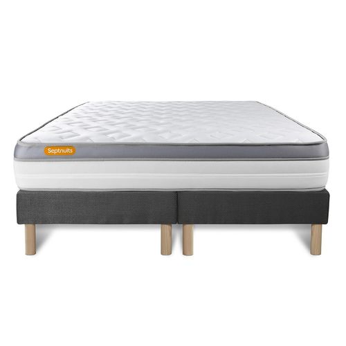 Matelas 160x200 + double sommier gris 80x200 Memo Zen Mousse a memoire de forme 5 zones de confort MAXI epaisseur
