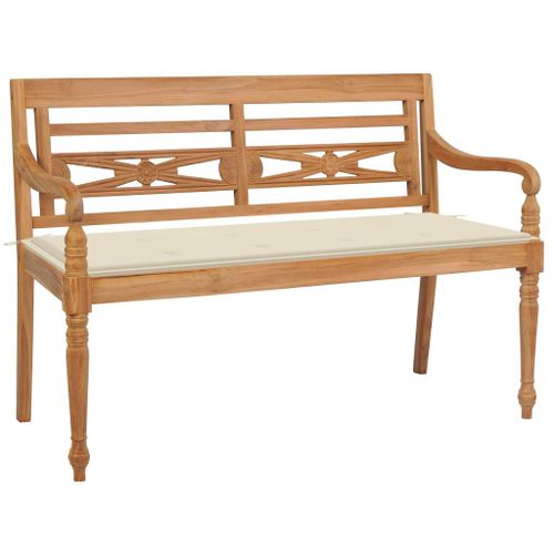 Vidaxl Banc Batavia Avec Coussin Crème 120 Cm Bois De Teck Massif