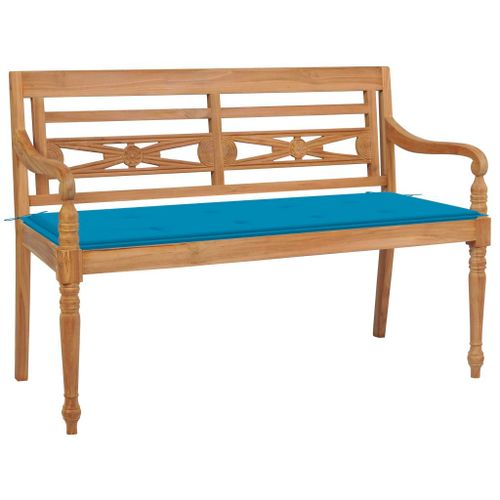 Vidaxl Banc Batavia Avec Coussin Bleu 120 Cm Bois De Teck Massif