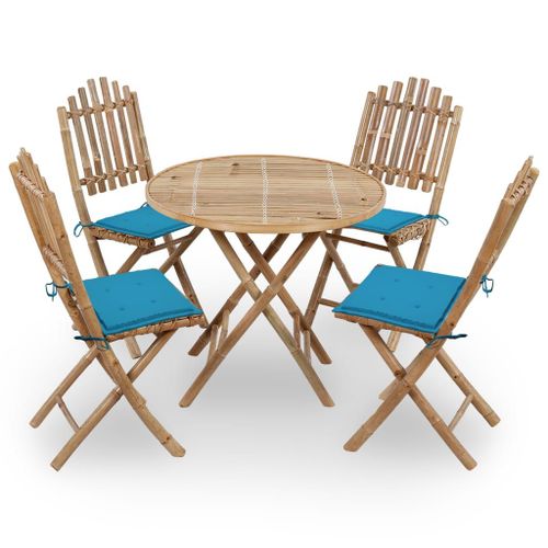 Vidaxl Mobilier À Dîner D'extérieur Pliable 5 Pcs Avec Coussins Bambou