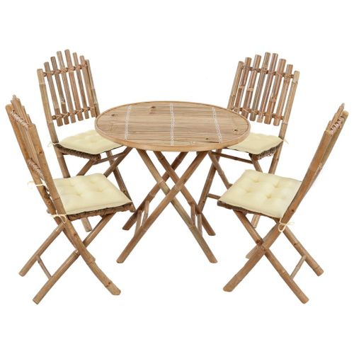 Vidaxl Mobilier À Dîner D'extérieur Pliable 5 Pcs Avec Coussins Bambou