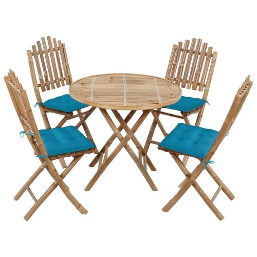 Vidaxl Ensemble À Manger D'extérieur Pliable 5pcs Avec Coussins Bambou