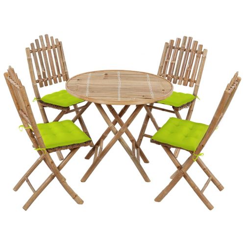 Vidaxl Mobilier À Dîner D'extérieur Pliable 5 Pcs Avec Coussins Bambou