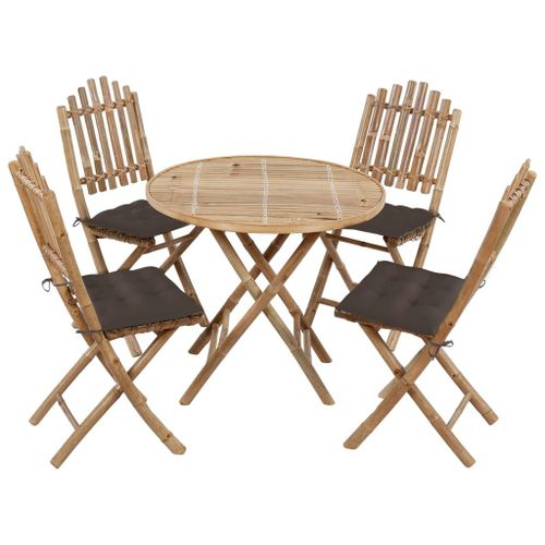 Vidaxl Mobilier À Dîner D'extérieur Pliable 5 Pcs Avec Coussins Bambou