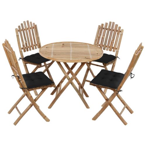 Vidaxl Ensemble À Manger D'extérieur Pliable 5pcs Avec Coussins Bambou