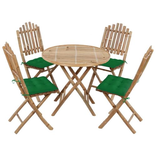 Vidaxl Ensemble À Manger D'extérieur Pliable 5pcs Avec Coussins Bambou