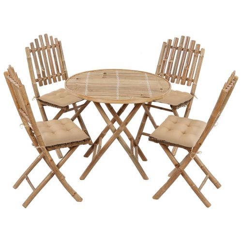 Vidaxl Mobilier À Dîner D'extérieur Pliable 5 Pcs Avec Coussins Bambou