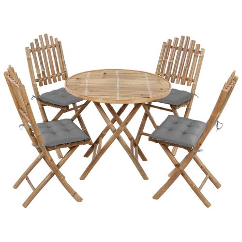 Vidaxl Mobilier À Dîner D'extérieur Pliable 5 Pcs Avec Coussins Bambou