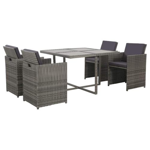 Lot De 5 Ensemble À Manger Extérieur Avec Coussins Amovibles Résine Tressée Gris