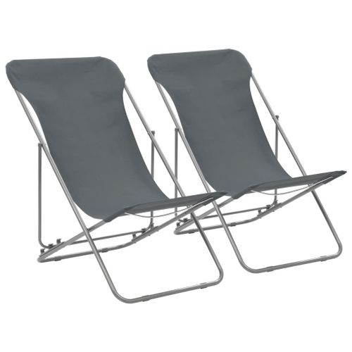 Vidaxl Chaises De Plage Pliables Lot De 2 Acier Et Tissu Oxford Gris