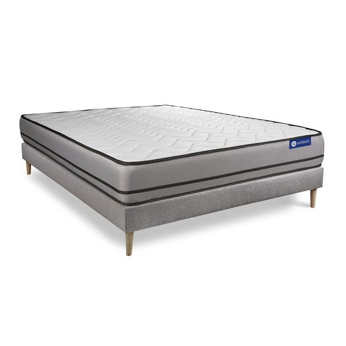 Ensemble Matelas Actiflex Night 160x200cm Ressorts Ensaches 3zones De Confort + Sommier Kit Gris