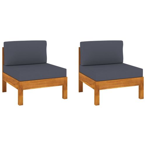 Vidaxl Canapés Centraux 2 Pcs Avec Coussins Gris Foncé Acacia Solide