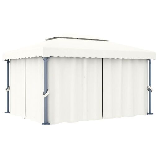 Vidaxl Tonnelle Avec Rideau 4x3 M Blanc Crème Aluminium