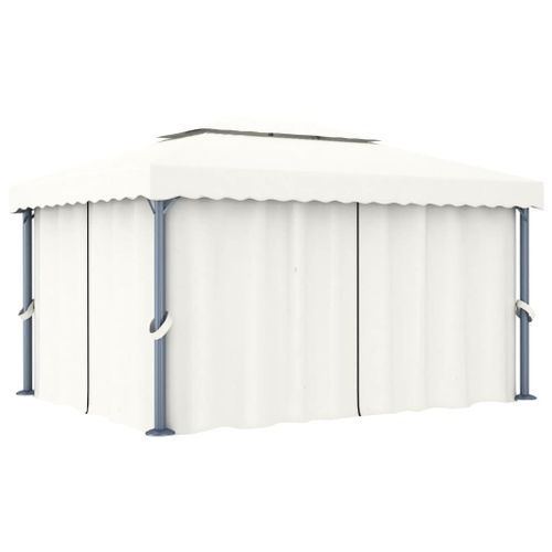 Vidaxl Tonnelle Avec Rideau 4x3 M Blanc Crème Aluminium