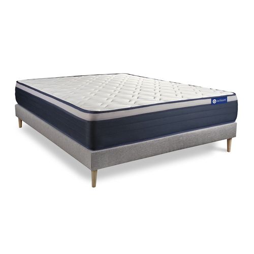 Ensemble Matelas Latex+Memoire De Forme Actilatex Max 140x190 Cm Maxi Epaisseur 7zones De Confort + Sommier Kit Gris